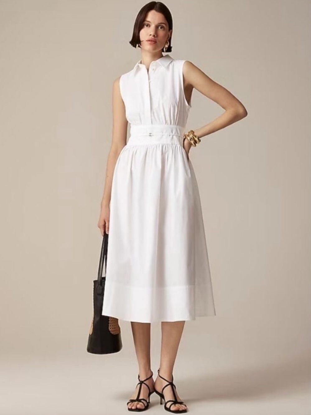 J Crew NWT Fitted Waist Shirt Dress in Cotton Poplin Size 2 in White Belted